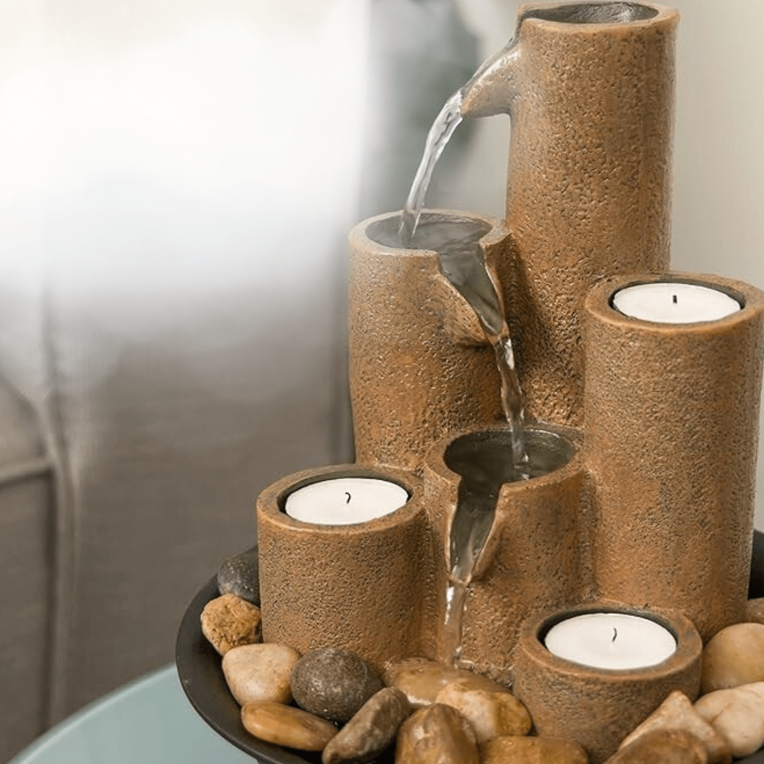 Hommfer – Fontaine Cascade Résine avec Porte-Bougies