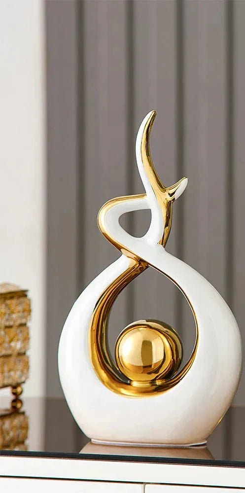 Hommfer - Sculpture Céramique Abstraite Dorée
