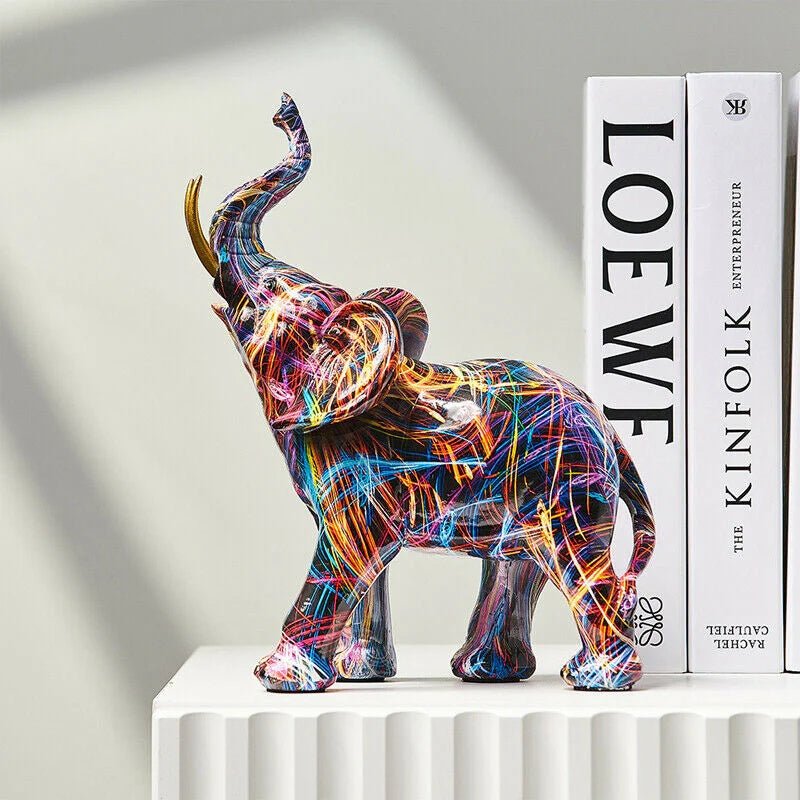 Hommfer – Sculpture Éléphant Graffiti Colorée en Résine