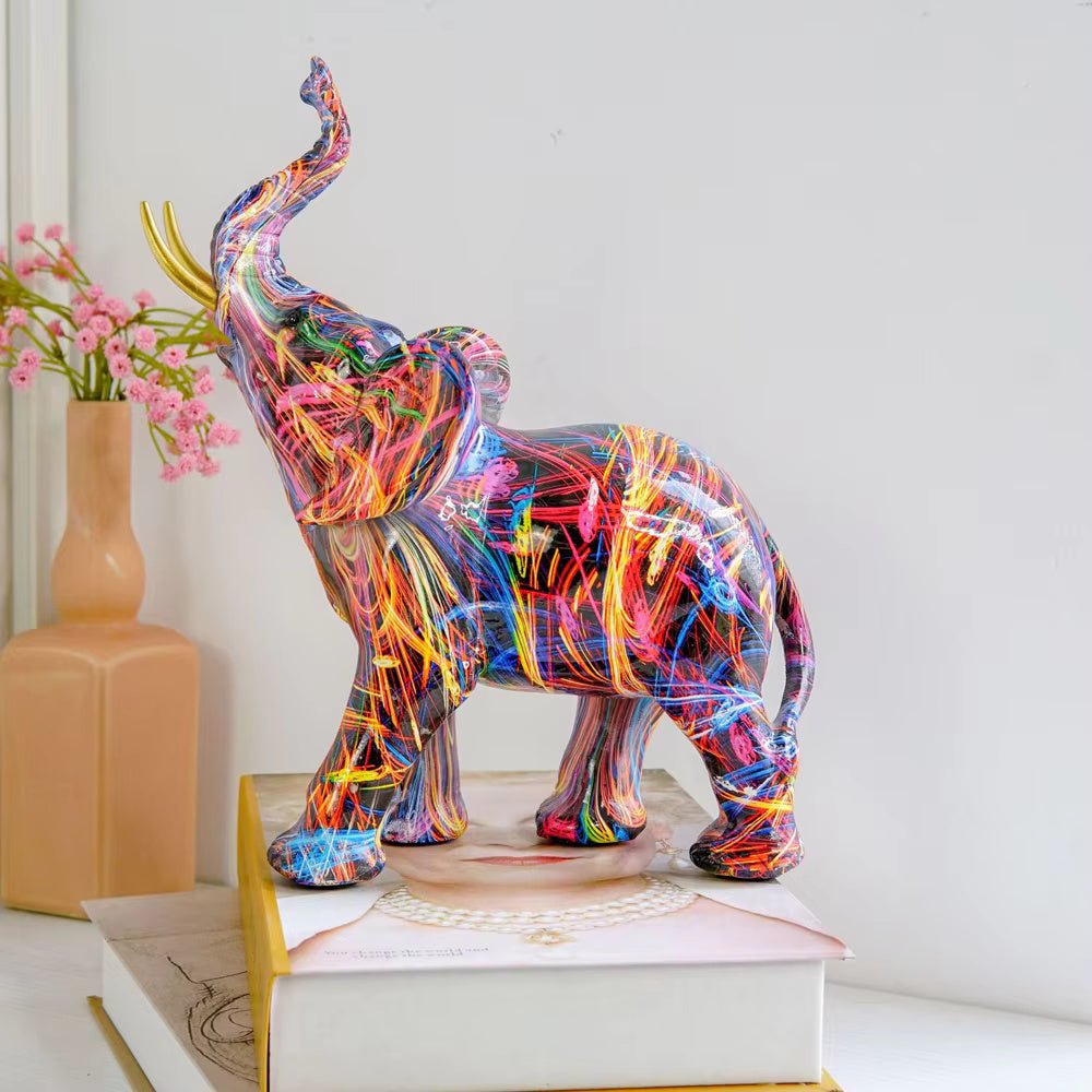 Hommfer – Sculpture Éléphant Graffiti Colorée en Résine
