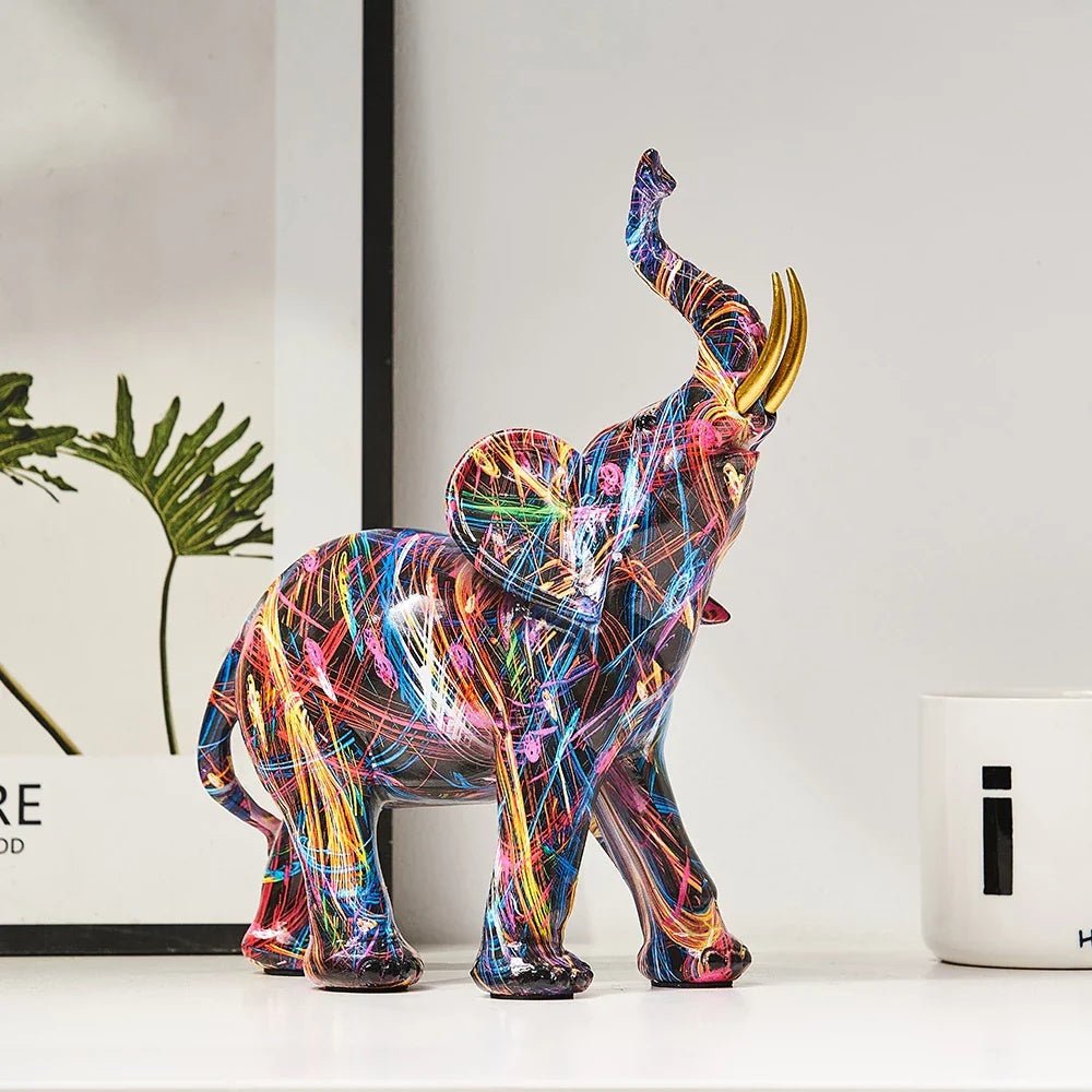 Hommfer – Sculpture Éléphant Graffiti Colorée en Résine