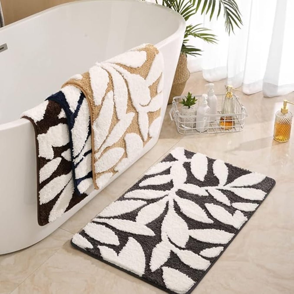 Hommfer - Tapis de bain à motif de feuilles