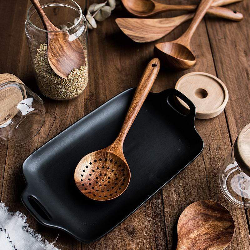 Utensilios de Cocina de Madera de Teca Hechos a Mano | Set de 7 piezas