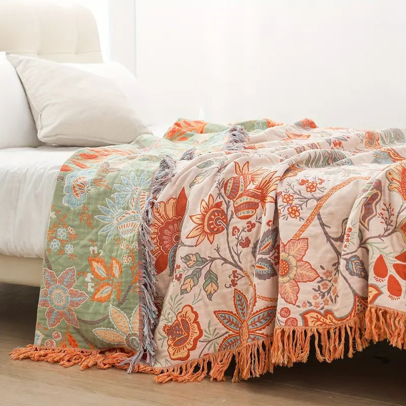Rustikale Blumen Boho Decke | 100% Baumwoll-Blumendecke