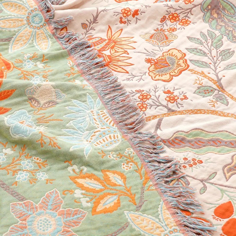 Rustikale Blumen Boho Decke | 100% Baumwoll-Blumendecke