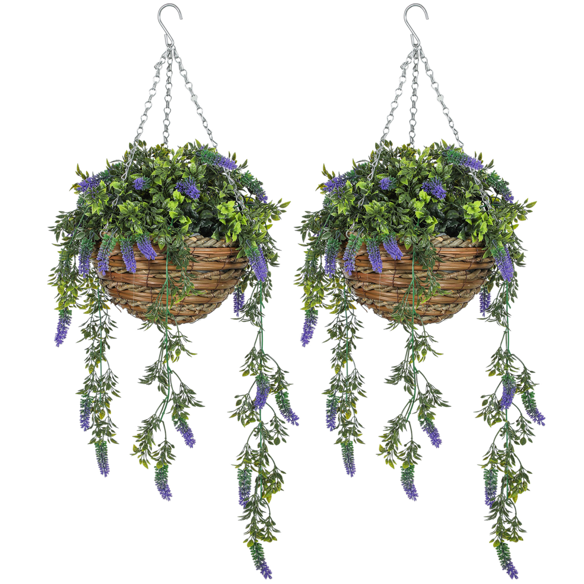 Artificial Lavender Hanging Basket – Realistic UV-Protected Faux Flowers for Indoor & Outdoor Decor