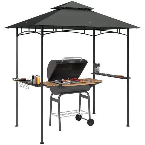 BBQ Gazebo Shelter – Two-Tier Canopy with Side Shelves & Storage Baskets