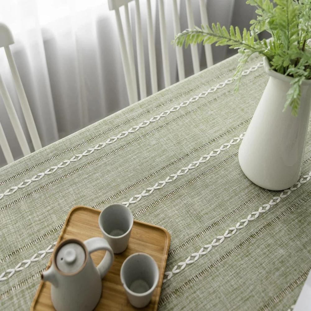 Mantel de algodón-lino rayado bordado | Virelle Maison