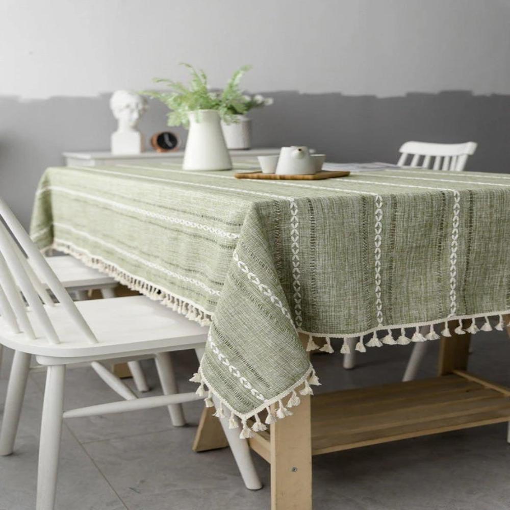 Mantel de algodón-lino rayado bordado | Virelle Maison