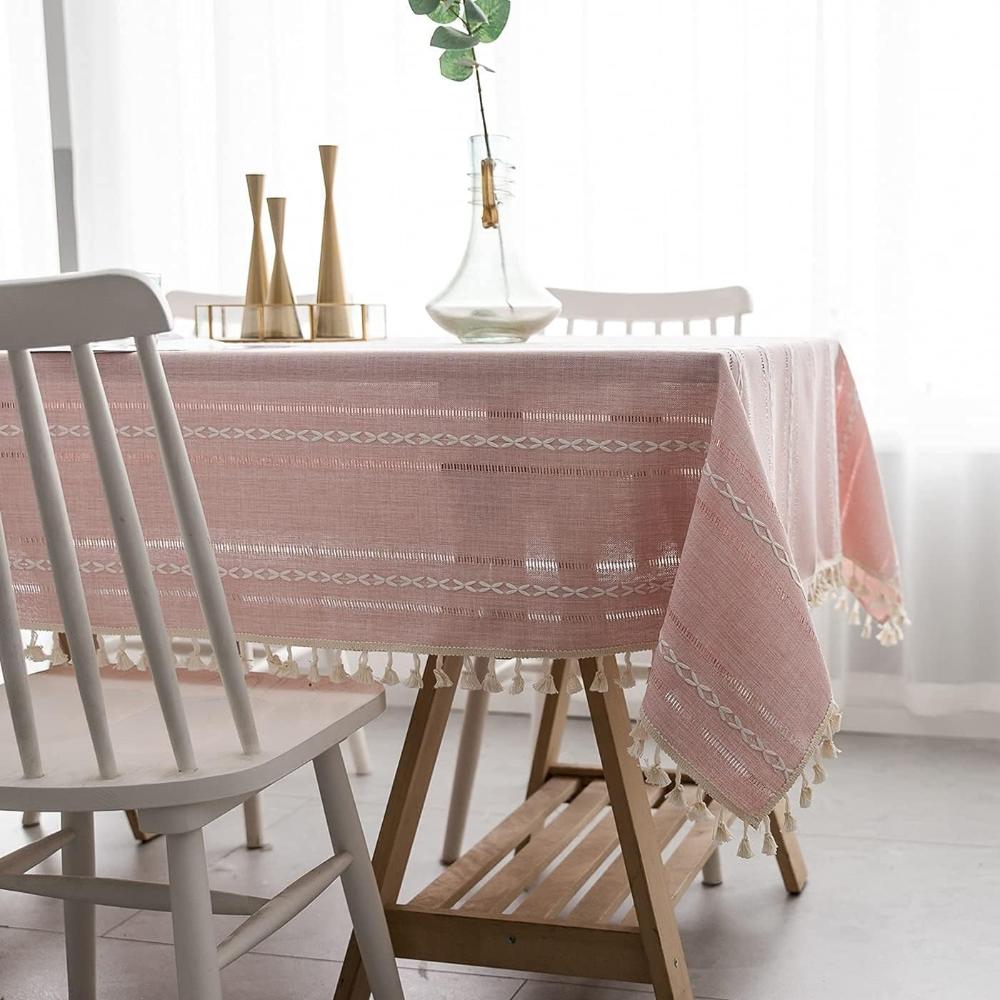 Mantel de algodón-lino rayado bordado | Virelle Maison