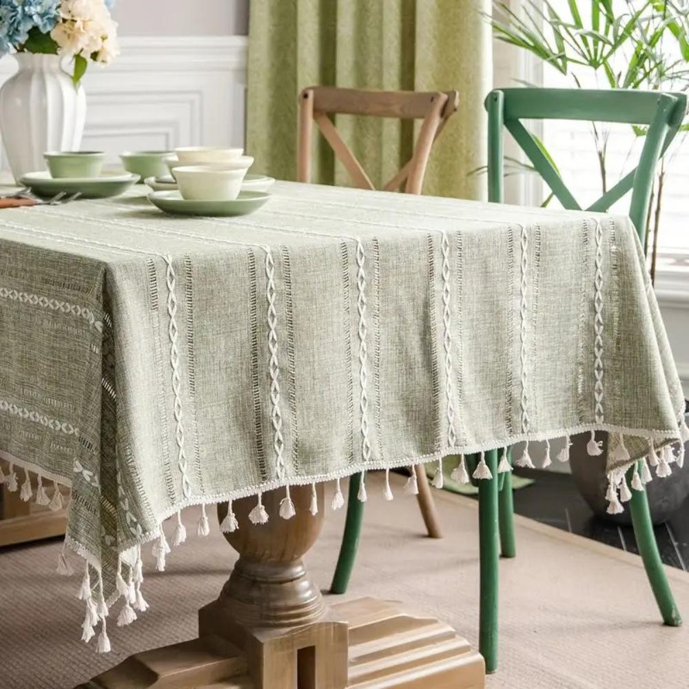 Mantel de algodón-lino rayado bordado | Virelle Maison