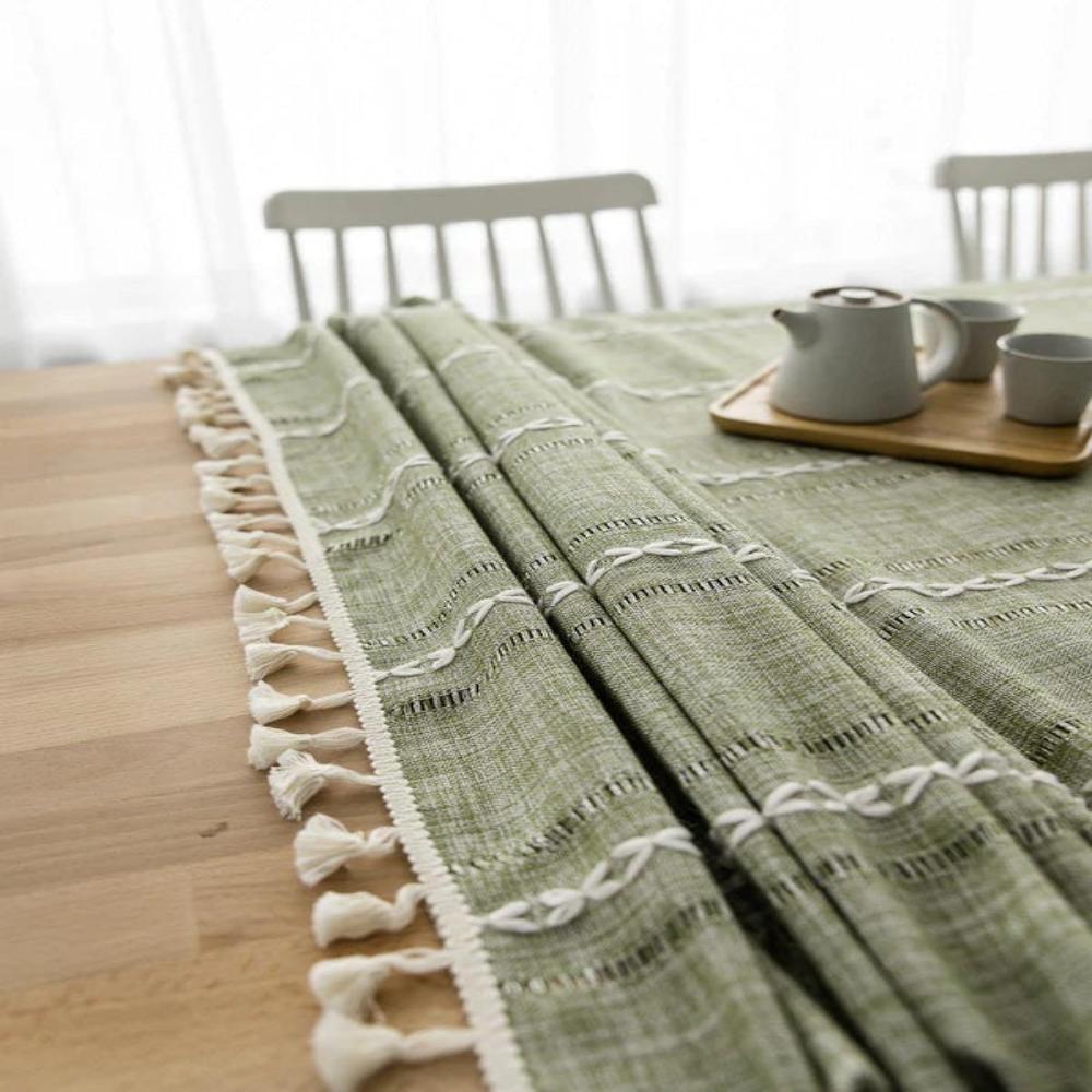 Mantel de algodón-lino rayado bordado | Virelle Maison