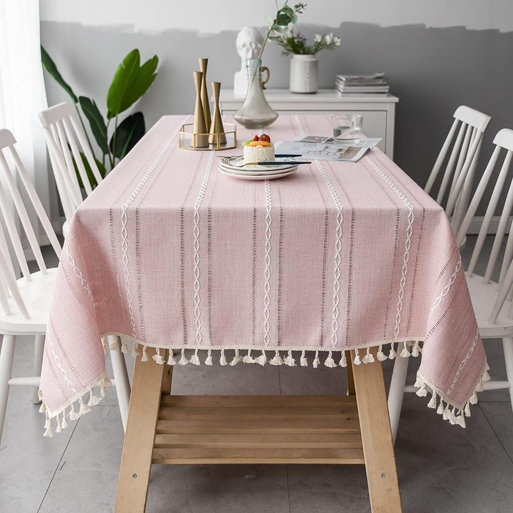 Nappe en coton et lin brodé – Finition à franges texturées | Virelle Maison