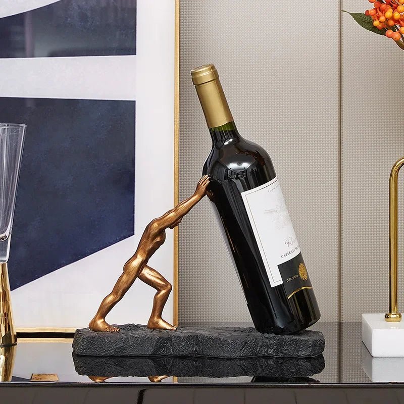Porte-bouteille décoratif en résine sculptée noir mat | Virelle Maison