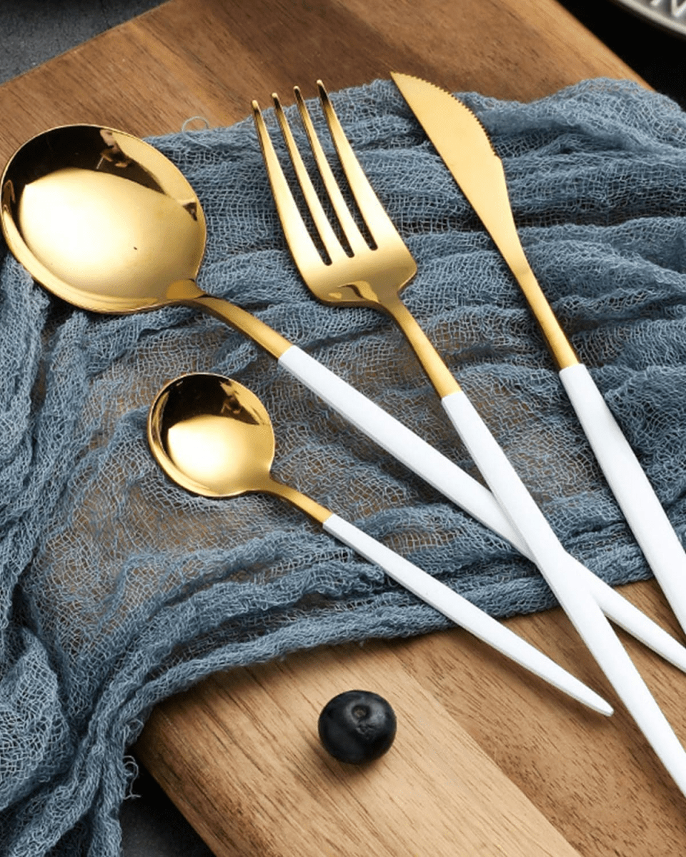 Service de couverts en acier noir mat et doré brossé | Virelle Maison