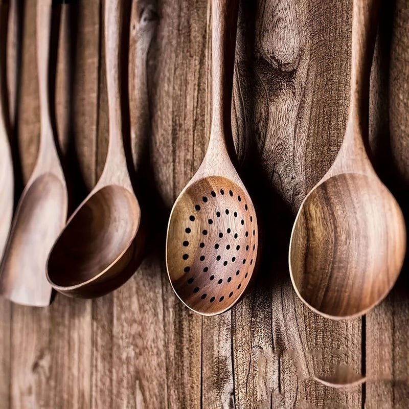 Set d’ustensiles de cuisine en bois naturel (5 pièces) | Virelle Maison