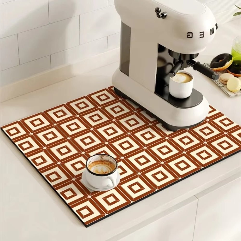 Tapis absorbant antidérapant à motif carreaux rétro pour café ou évier