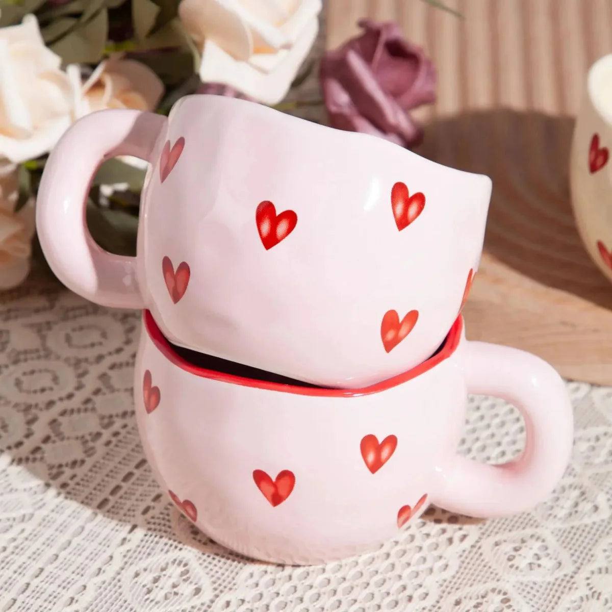 Tasse en céramique avec motif cœur rose | Virelle Maison