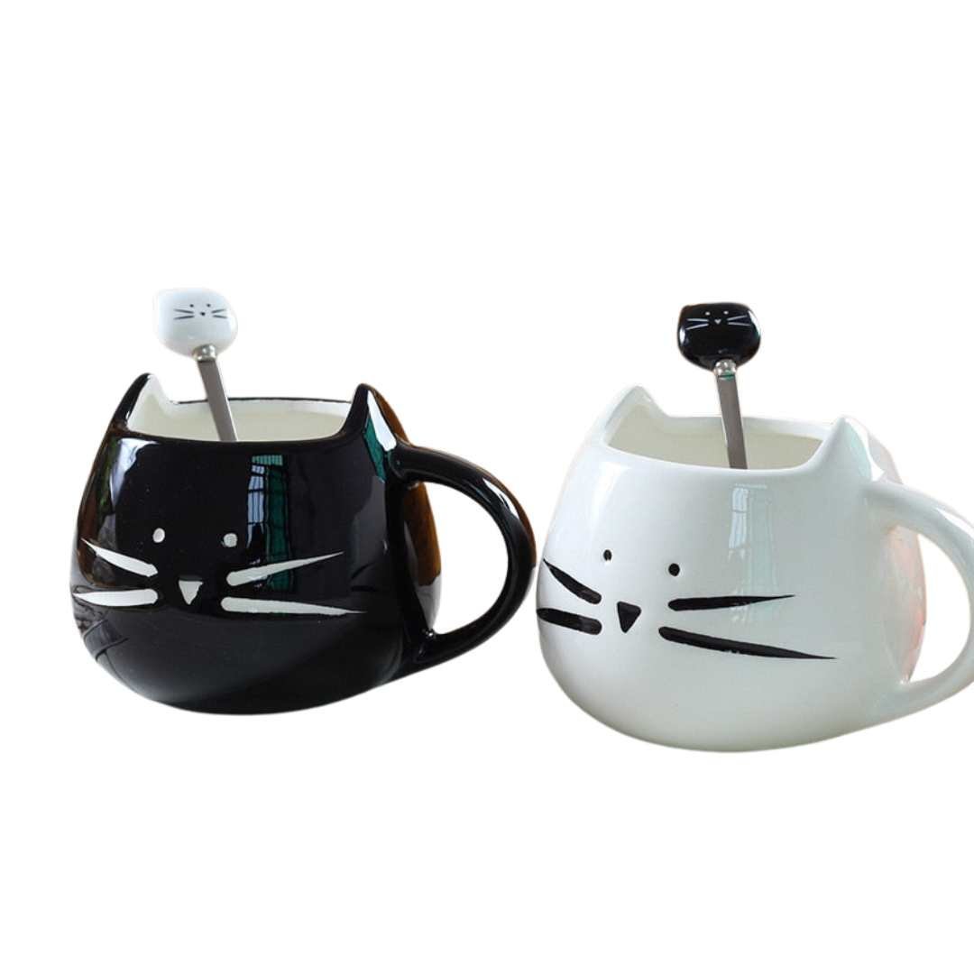Taza de cerámica con motivo de gato y asa redondeada | Virelle Maison