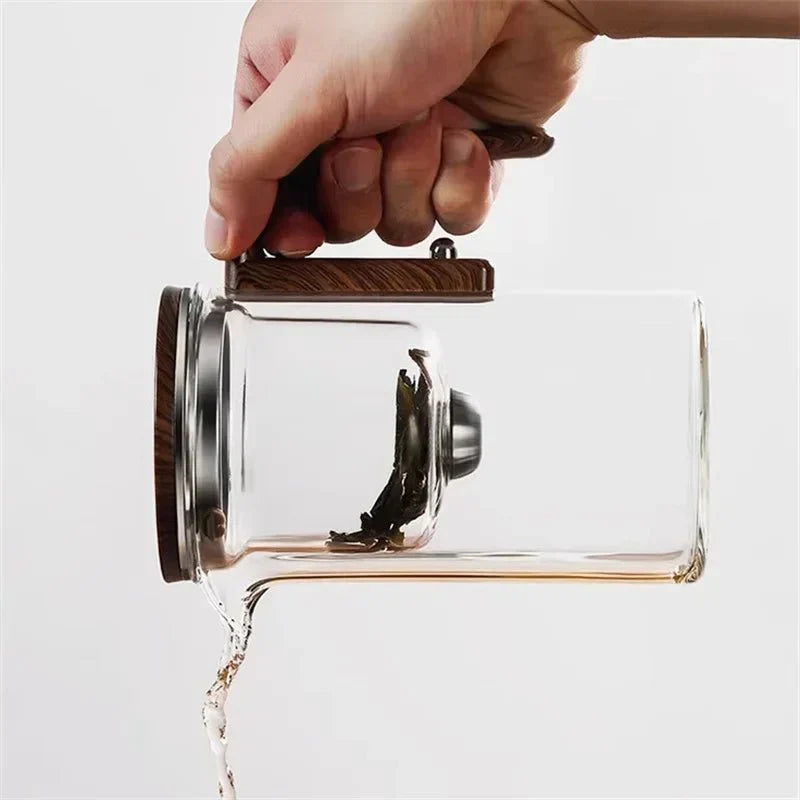 Théière en verre borosilicaté – Infuseur acier et poignée bois | Virelle Maison