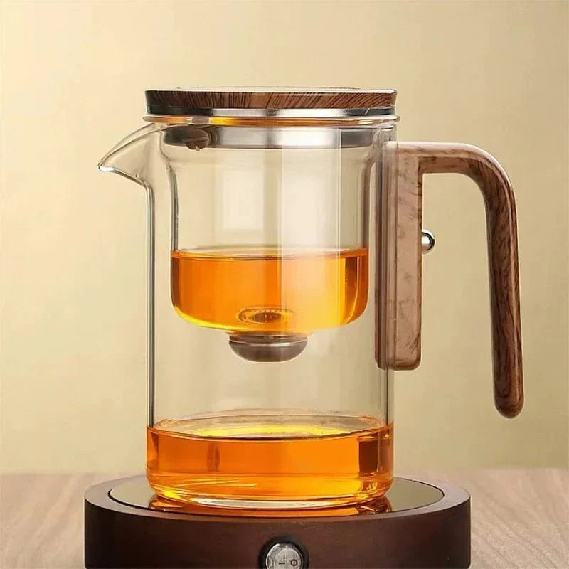 Théière en verre borosilicaté – Infuseur acier et poignée bois | Virelle Maison