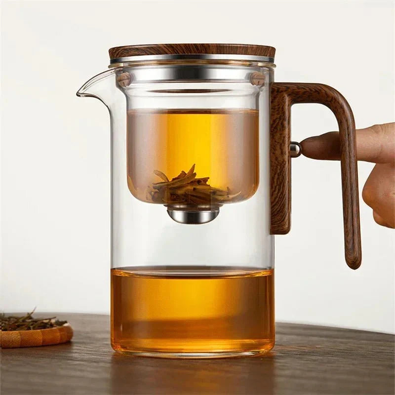 Théière en verre borosilicaté – Infuseur acier et poignée bois | Virelle Maison