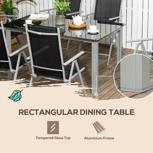 7-Piece Outdoor Dining Set – Aluminium Frame, Folding Chairs & Tempered Glass Table