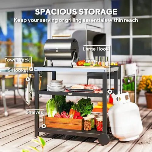 Outdoor BBQ Prep Table – Stainless Steel Worktop with Storage & Wheels