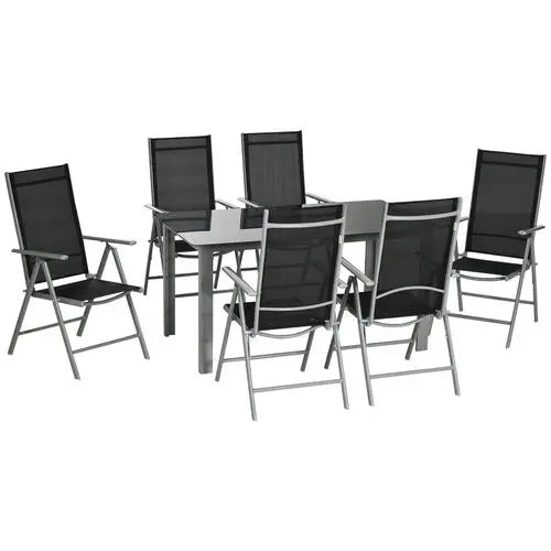 7-Piece Outdoor Dining Set – Aluminium Frame, Folding Chairs & Tempered Glass Table