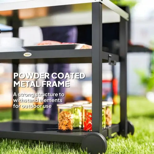 Outdoor BBQ Prep Table – Stainless Steel Worktop with Storage & Wheels