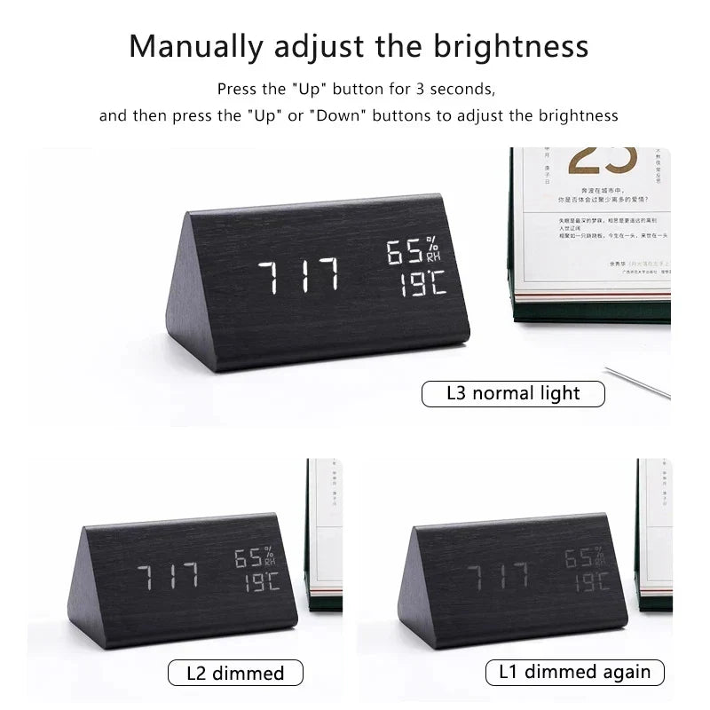 Dřevěné LED hodiny s hlasovým ovládáním - EcoClock